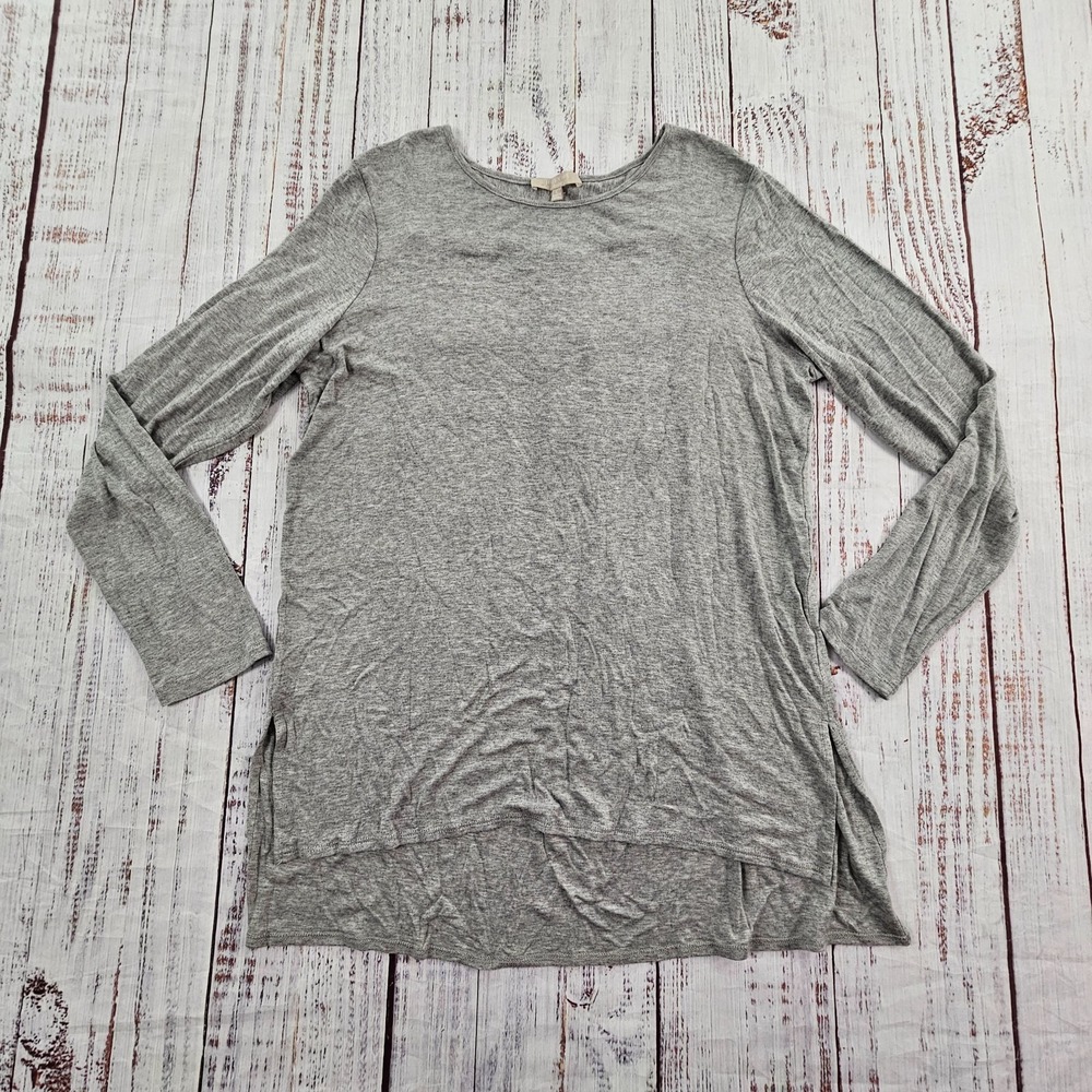 Joan Vass Heathered Grey Long Sleeve Lightweight Tunic Top Women's L